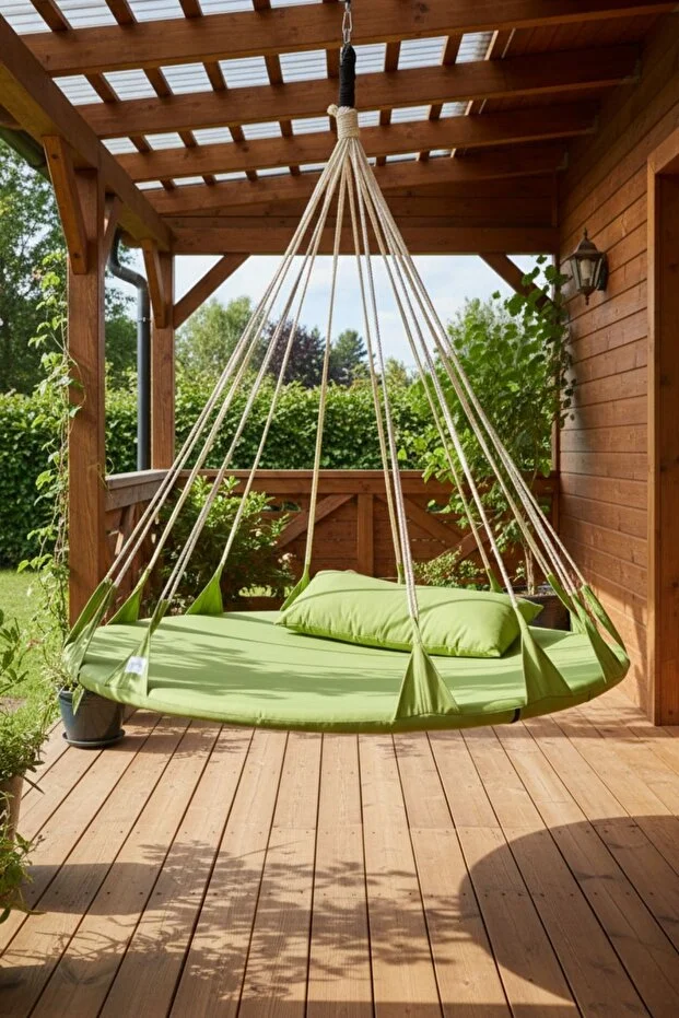 Ruby Yastıklı Ev Tipi Ve Dış Mekan Hamak (160 Cm Çap) - Bahçe, Balkon Hamak Salıncak (yeşil)